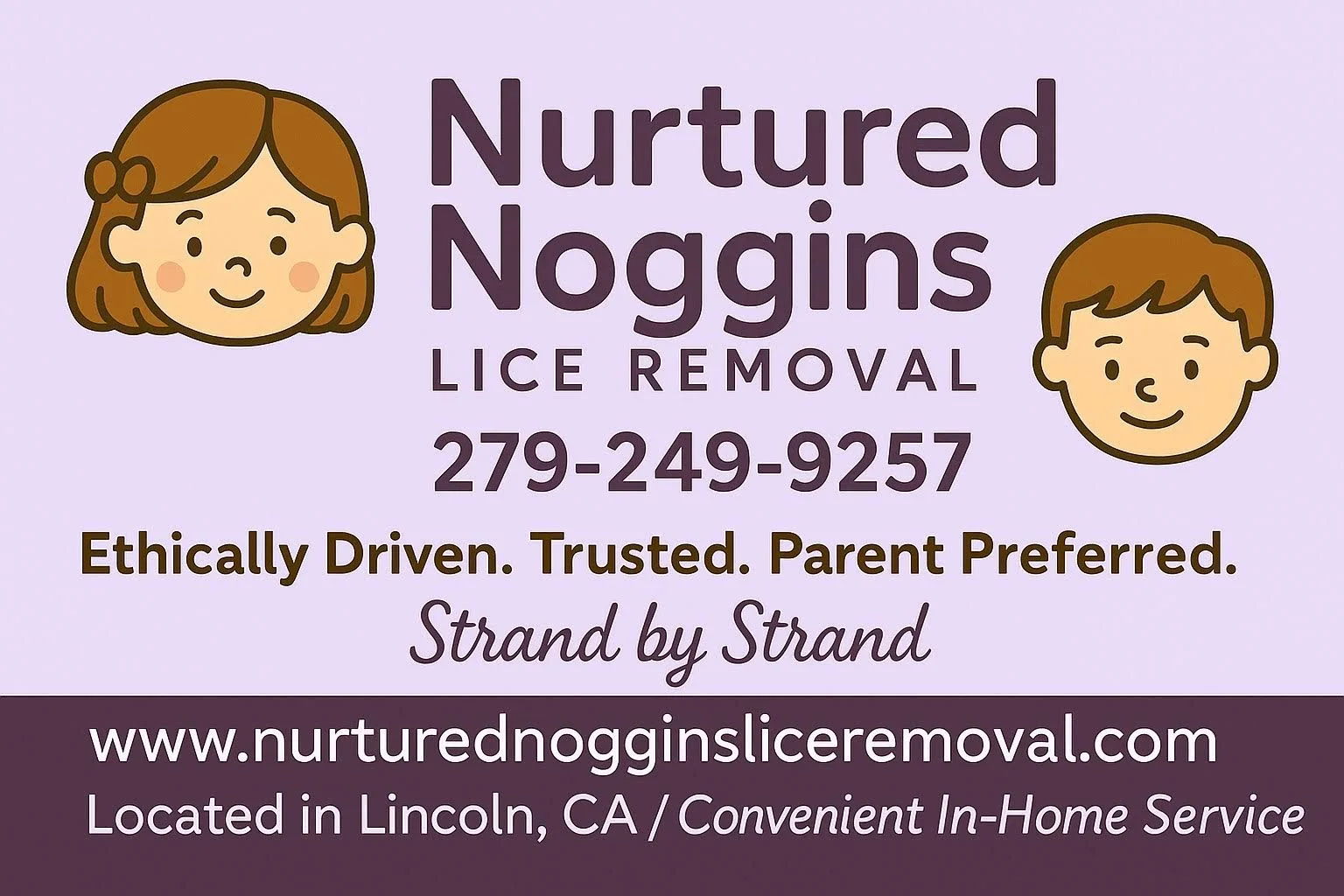 Nurtured Noggins Lice Removal signage with contact information